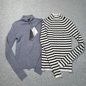 Womens Sweater Lot Medium Truth Republic Nine West Ribbed Mock Neck